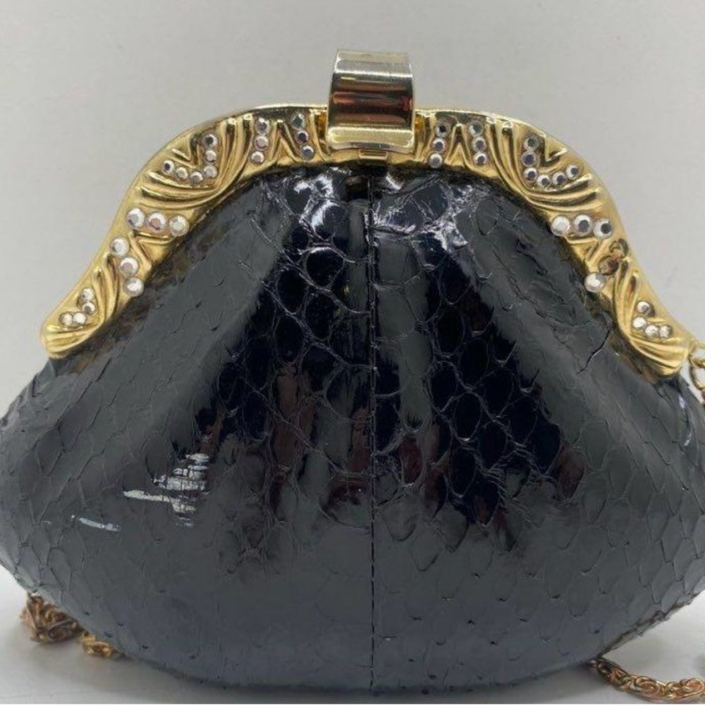 Vintage Harmony Italian Design Snakeskin Embossed Crossbody Evening Bag Purse